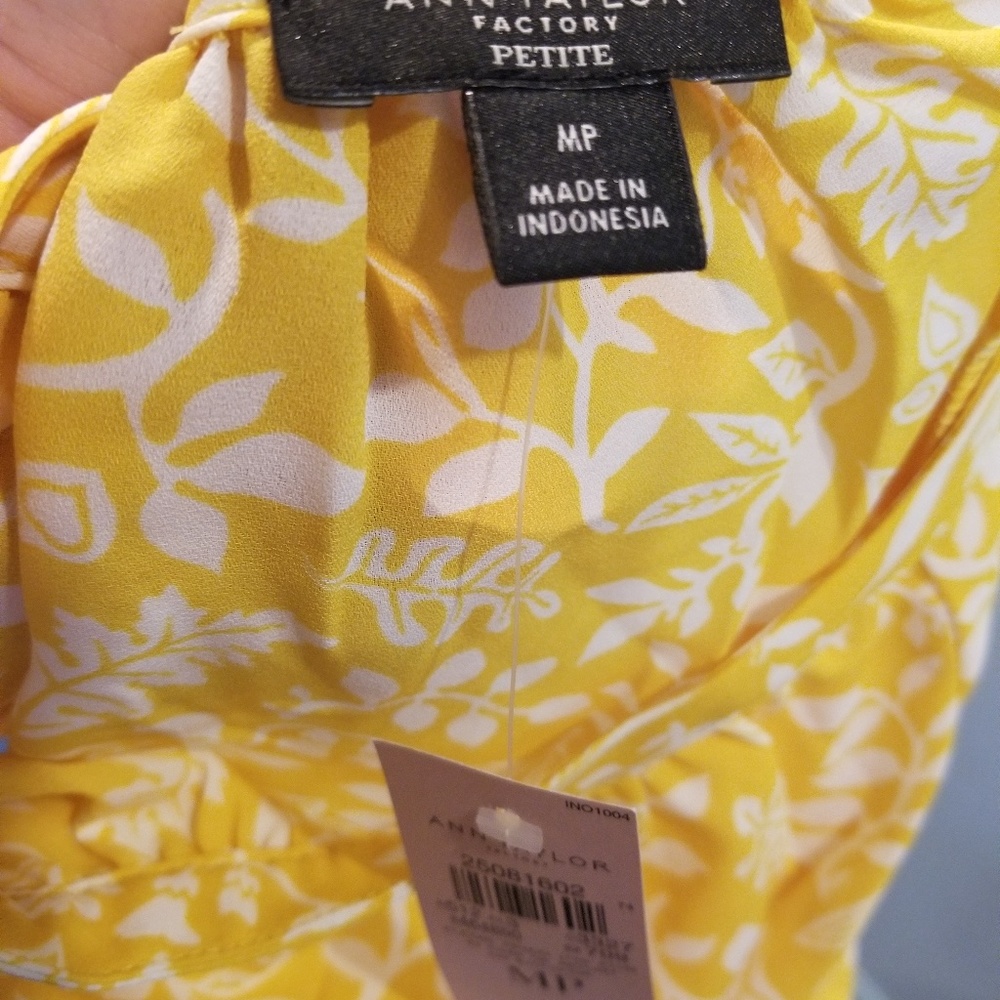 Ann Taylor Boat Neck Blouse Yellow Print MP - Picture 5 of 7